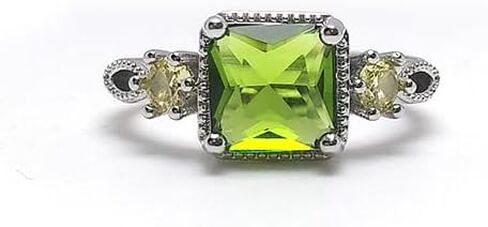 Green Peridot Moissanite Solitaire Ring for Women in 925 Plated Silver Gemstone Birthstone CZ Diamond Multi Row Ring Eternity Engagement Wedding Band Rings for Women Size Adjustable in Saudi Arabia