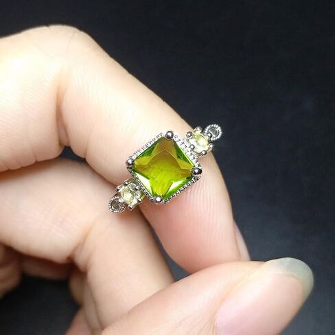 Green Peridot Moissanite Solitaire Ring for Women in 925 Plated Silver Gemstone Birthstone CZ Diamond Multi Row Ring Eternity Engagement Wedding Band Rings for Women Size Adjustable in Saudi Arabia