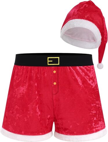 ABAFIP Men's Christmas Boxer Shorts Santa Hat Holiday Outfits Briefs Underwear 2Pcs Lingerie set in Saudi Arabia