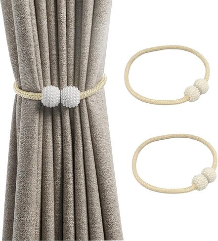 2Pack 19in Magnetic Curtain Tiebacks Decorative Rope Holdbacks for Home Office Curtain Decorative Braided No Drilling Needed(White,F) in Saudi Arabia
