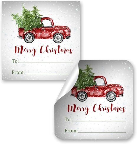 Black Buffalo Plaid Red Watercolor Pickup Truck Christmas Tag Stickers, Set of 12 2.5 X 2.5 Square Holiday Present Labels by AmandaCreation in Saudi Arabia