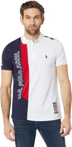 U.S. Polo Assn. Slim Fit Short Sleeve Vertical Color-Block Knit Polo White SM in Saudi Arabia