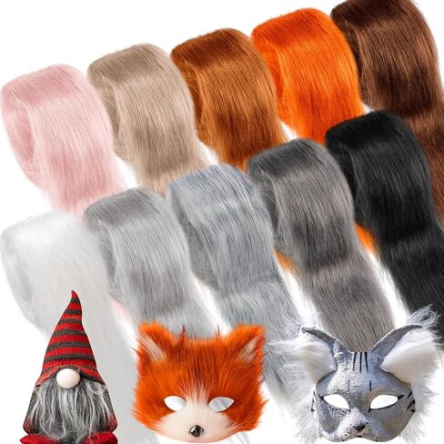 XunYee 10 Pcs Faux Fur Fabric for Therian Mask 2"x60" Faux Fur for Craft Fuzzy Fabric Trim Fluffy Pre Cut Ribbons Fabric for Therian Mask Gnomes Beards Costumes Sewing Decoration in Saudi Arabia