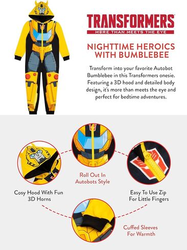 Transformers Bumblebee Fleece Onesie Pajamas for Boys | PJs | Sizes 4 To 10 in Saudi Arabia