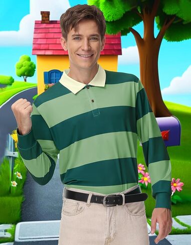 Arvilhill Men Classic Costume Halloween Blues Stripes Clues Green Polo Shirt Steve M in Saudi Arabia