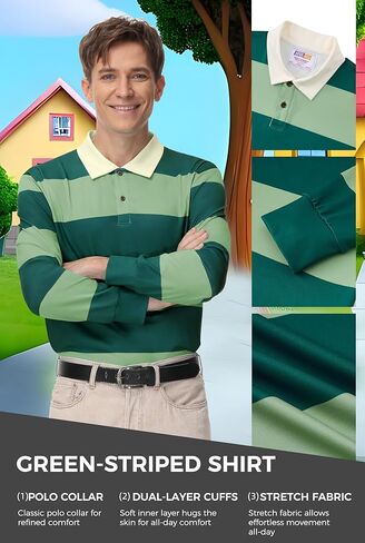 Arvilhill Men Classic Costume Halloween Blues Stripes Clues Green Polo Shirt Steve M in Saudi Arabia