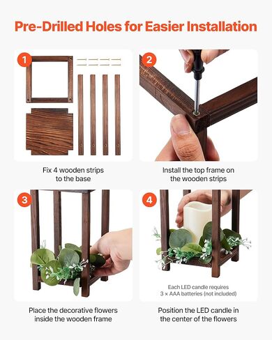 VEVOR 12 Set/36 Pcs Wooden Wedding Lantern Centerpiece, Includes 12 Wooden Lantern Candle Holder 12 Flameless LED Candle 12 Eucalyptus Leaves Wreath for Wedding Table Party Farmhouse Decor, Brown in Saudi Arabia