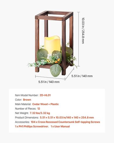 VEVOR 12 Set/36 Pcs Wooden Wedding Lantern Centerpiece, Includes 12 Wooden Lantern Candle Holder 12 Flameless LED Candle 12 Eucalyptus Leaves Wreath for Wedding Table Party Farmhouse Decor, Brown in Saudi Arabia