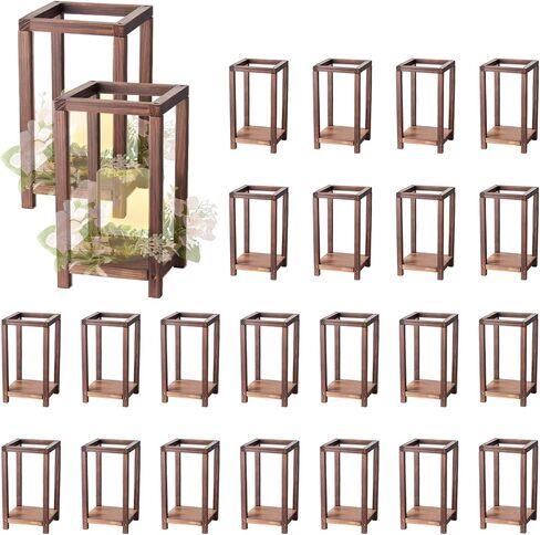 VEVOR 12 Set/36 Pcs Wooden Wedding Lantern Centerpiece, Includes 12 Wooden Lantern Candle Holder 12 Flameless LED Candle 12 Eucalyptus Leaves Wreath for Wedding Table Party Farmhouse Decor, Brown in Saudi Arabia