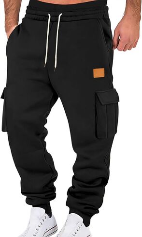 Aniywn Baggy Cargo Pants Men Black Workout Joggers Comfy Sweatpants Lounge Athletic Trousers Drawstring Pants with Pockets in Saudi Arabia