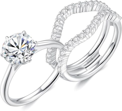 مجموعة خواتم زفاف مويسانيتي للنساء، 2 قيراط D اللون VVS1 مجموعة زفاف من الفضة الإسترلينية S925 مع خواتم الذكرى السنوية للخطوبة مطلية بالذهب الأبيض عيار 18 قيراط لها in Kuwait