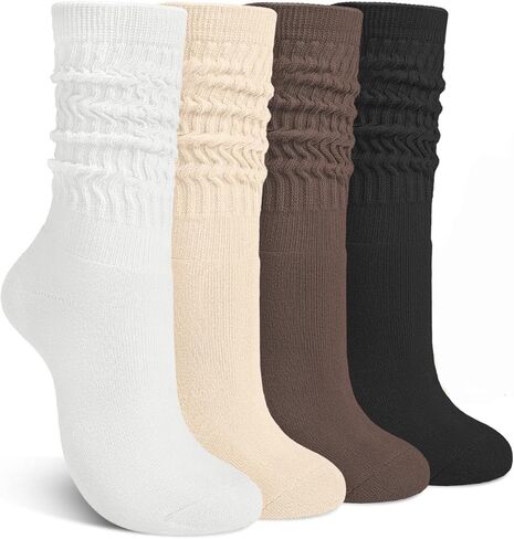 Justay 4 Pairs Slouchy Socks for Women, Cotton Scrunch Winter Warm Thick Long Boot Wool Fall Crew Slouch Socks Gifts in Saudi Arabia