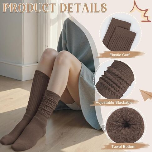Justay 4 Pairs Slouchy Socks for Women, Cotton Scrunch Winter Warm Thick Long Boot Wool Fall Crew Slouch Socks Gifts in Saudi Arabia