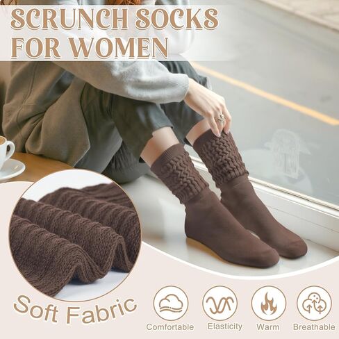 Justay 4 Pairs Slouchy Socks for Women, Cotton Scrunch Winter Warm Thick Long Boot Wool Fall Crew Slouch Socks Gifts in Saudi Arabia