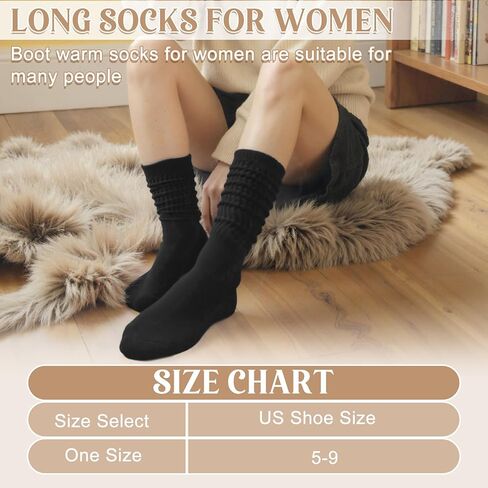 Justay 4 Pairs Slouchy Socks for Women, Cotton Scrunch Winter Warm Thick Long Boot Wool Fall Crew Slouch Socks Gifts in Saudi Arabia