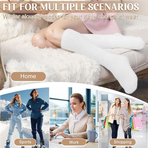 Justay 4 Pairs Slouchy Socks for Women, Cotton Scrunch Winter Warm Thick Long Boot Wool Fall Crew Slouch Socks Gifts in Saudi Arabia