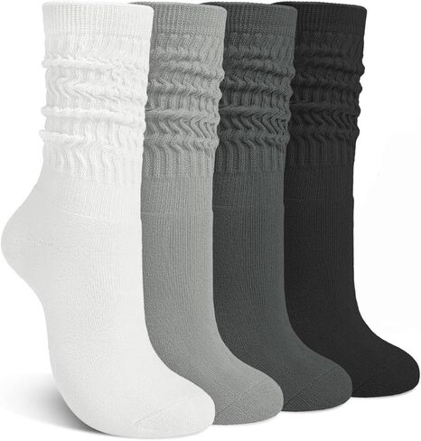 Justay 4 Pairs Slouchy Socks for Women, Cotton Scrunch Winter Warm Thick Long Boot Wool Fall Crew Slouch Socks Gifts in Saudi Arabia
