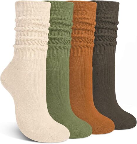 Justay 4 Pairs Slouchy Socks for Women, Cotton Scrunch Winter Warm Thick Long Boot Wool Fall Crew Slouch Socks Gifts in Saudi Arabia
