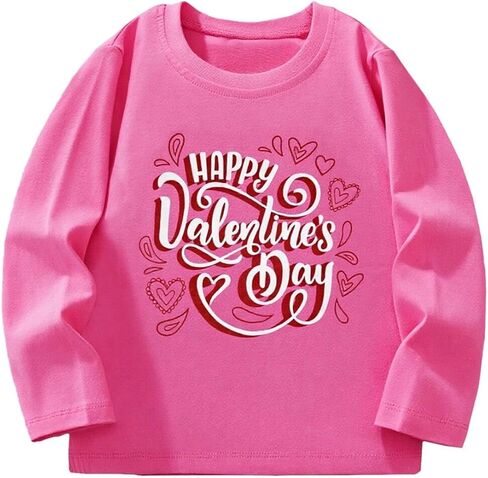 Girls Long Sleeve T-Shirt, Valentine's Day Graphic Crew Neck Pullover for Romantic Occasions and Family Celebrations 3-8Y in Saudi Arabia