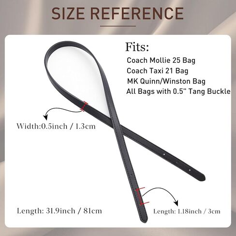 Doxo Handbag Replacement Straps – 2 Pack Microfiber Leather Purse Shoulder Straps for Coach Mollie 25, Taxi 21, Michael Kors Tote Bag, Fits All Handbags with 0.5" Tang Buckle, 31.9" Length (Black) in Saudi Arabia