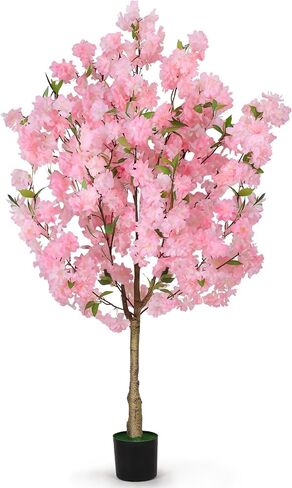 OUSHENG Artificial Cherry Blossom Tree, Fake Plants Indoor Decor, Faux Pink Sakura Flowers for Living Room Home House Entryway Bedroom Office Inside Decorations, 4FT in Saudi Arabia