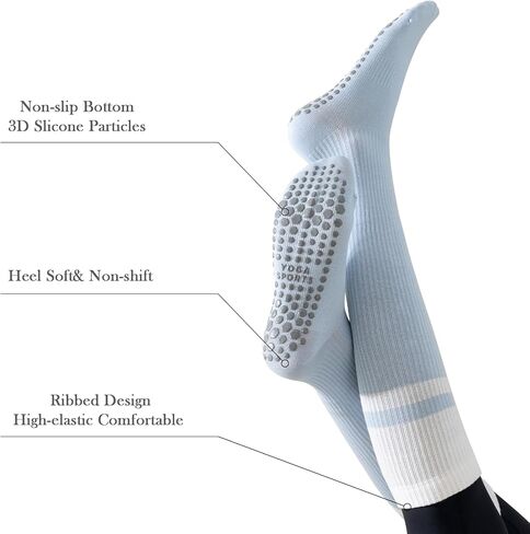 Non-Slip Yoga Socks, Compression Socks,Knee High Cotton Blend, 2 pairs pack Blue-Gray, One Size, Silicone Grip Bottom in Saudi Arabia