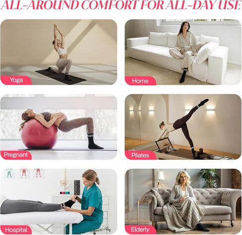 CoolMate 2/4 أزواج من جوارب البيلاتس مع مقابض للنساء، جوارب اليوغا، طاقم نسائي غير قابل للانزلاق للتمرين، بار، هدايا البيلاتيس (4 أزواج طاقم أسود) in Kuwait