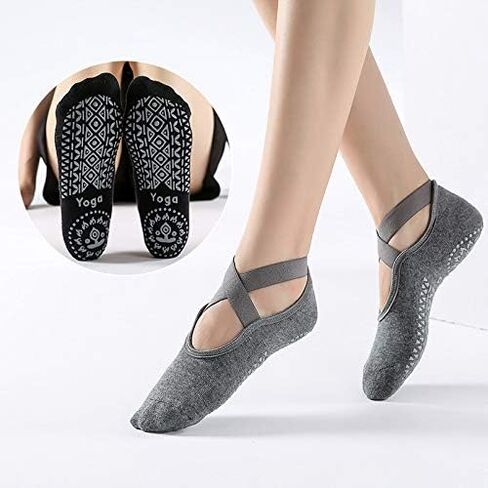 2 Pairs Yoga Socks for Women with Grips, Non-Slip Socks for Pilates, Barre, Ballet, Fitness(Black,Gray in Saudi Arabia