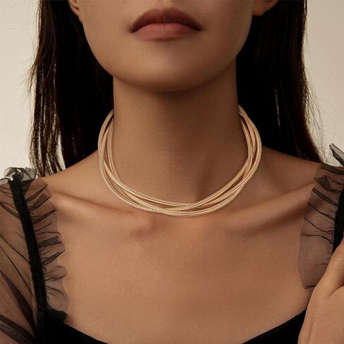 Chunky Gold Choker Necklace for Women, Multi-wrap Chunky Layered Choker Necklace Lightweight Alloy Non-Tarnish Silver/Gold Collar Necklace Punk Cuban Link Chain Choker Necklace in Saudi Arabia
