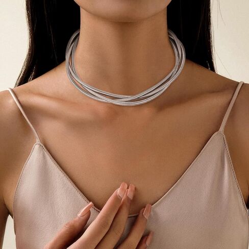 Chunky Gold Choker Necklace for Women, Multi-wrap Chunky Layered Choker Necklace Lightweight Alloy Non-Tarnish Silver/Gold Collar Necklace Punk Cuban Link Chain Choker Necklace in Saudi Arabia