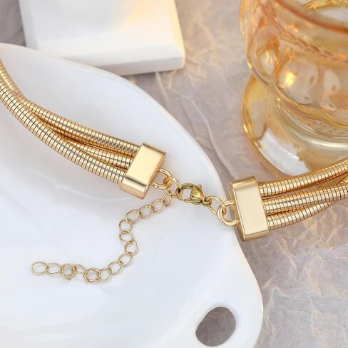 Chunky Gold Choker Necklace for Women, Multi-wrap Chunky Layered Choker Necklace Lightweight Alloy Non-Tarnish Silver/Gold Collar Necklace Punk Cuban Link Chain Choker Necklace in Saudi Arabia