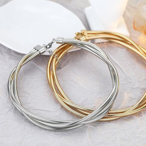Chunky Gold Choker Necklace for Women, Multi-wrap Chunky Layered Choker Necklace Lightweight Alloy Non-Tarnish Silver/Gold Collar Necklace Punk Cuban Link Chain Choker Necklace in Saudi Arabia