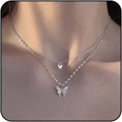 Sora Tuki Layered Butterfly Necklace for Women Dainty Choker Necklaces Trendy Butterfly Jewelry in Saudi Arabia