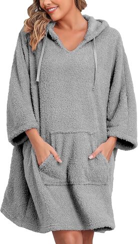 Women's Wearable Blanket Oversized Robes Fleece Hoodie Sweatshirts Soft Bathrobe With Pockets in Saudi Arabia