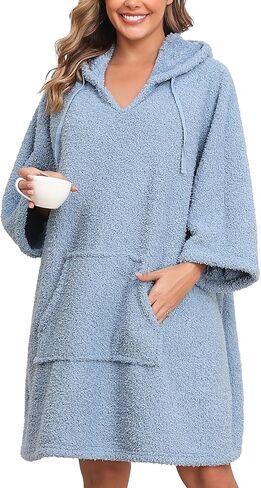 Women's Wearable Blanket Oversized Robes Fleece Hoodie Sweatshirts Soft Bathrobe With Pockets in Saudi Arabia