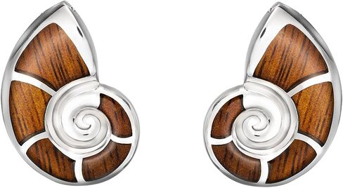 925 Sterling Silver Hawaiian Koa Wood Inlay Nautilus Sea Shell Stud Earrings, Hawaii Ocean Jewelry, Nickle Free Hypoallergenic for Sensitive Skin in Saudi Arabia