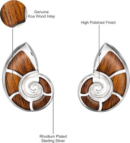 925 Sterling Silver Hawaiian Koa Wood Inlay Nautilus Sea Shell Stud Earrings, Hawaii Ocean Jewelry, Nickle Free Hypoallergenic for Sensitive Skin in Saudi Arabia
