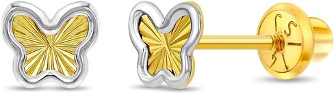 14k Yellow and White Gold Two-tone Butterfly Screw Back Earrings for Young Girls - Beautiful & Stylish Butterfly Children Screw Back Stud Earrings for Toddlers to Preteens in Saudi Arabia