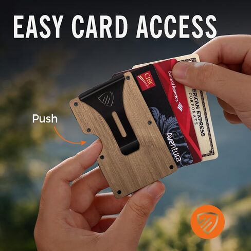 محفظة RUNBOX Minimalist للرجال - حامل بطاقات معدني نحيف يحجب RFID مع مشبك نقود، تصميم جيب أمامي رفيع للغاية يحمل 12-15 بطاقة، هدايا للرجال (خشب الجوز) in Kuwait