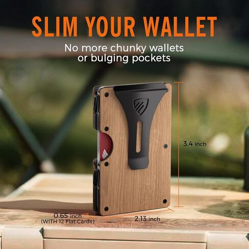 محفظة RUNBOX Minimalist للرجال - حامل بطاقات معدني نحيف يحجب RFID مع مشبك نقود، تصميم جيب أمامي رفيع للغاية يحمل 12-15 بطاقة، هدايا للرجال (خشب الجوز) in Kuwait