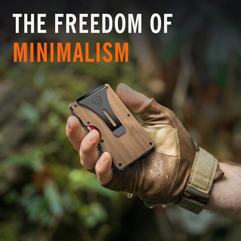 محفظة RUNBOX Minimalist للرجال - حامل بطاقات معدني نحيف يحجب RFID مع مشبك نقود، تصميم جيب أمامي رفيع للغاية يحمل 12-15 بطاقة، هدايا للرجال (خشب الجوز) in Kuwait