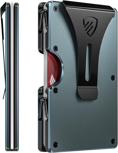 محفظة RUNBOX Minimalist للرجال - حامل بطاقات معدني نحيف يحجب RFID مع مشبك نقود، تصميم جيب أمامي رفيع للغاية يحمل 12-15 بطاقة، هدايا للرجال (خشب الجوز) in Kuwait