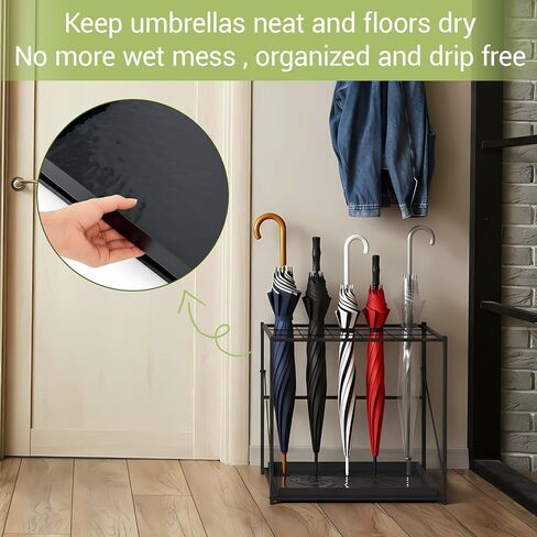 Folding Umbrella Storage Stand Rack Holder Organizer Free Standing Umbrella Rack with Removable Drip Tray for Entryway Home Office Hotel Entry Hallway(L18.31 X W11.89 X H19.69 Inch) in Saudi Arabia