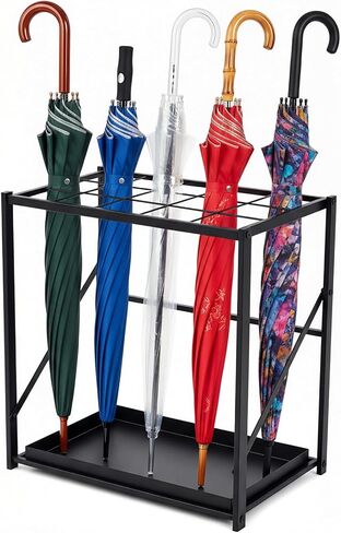 Folding Umbrella Storage Stand Rack Holder Organizer Free Standing Umbrella Rack with Removable Drip Tray for Entryway Home Office Hotel Entry Hallway(L18.31 X W11.89 X H19.69 Inch) in Saudi Arabia
