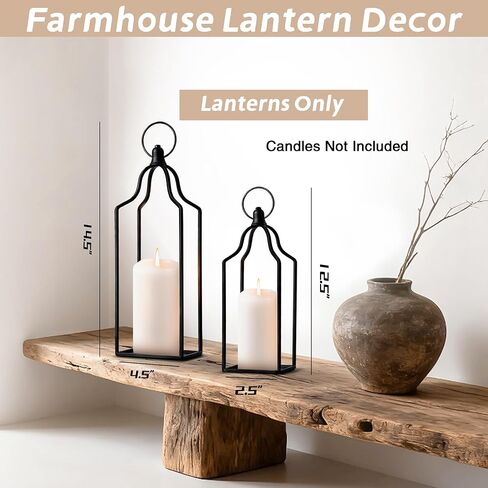 Rustic Farmhouse Decor Metal Lantern Set of 2 Decorative Lanterns for Home Indoor Outdoor Living Room, Fireplace, Patio, Wedding & Kitchen Table Centerpieces (Glod, 14.5" 12.2") in Saudi Arabia