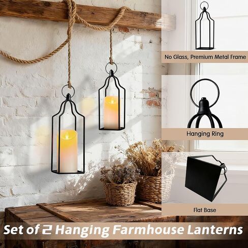 Rustic Farmhouse Decor Metal Lantern Set of 2 Decorative Lanterns for Home Indoor Outdoor Living Room, Fireplace, Patio, Wedding & Kitchen Table Centerpieces (Glod, 14.5" 12.2") in Saudi Arabia