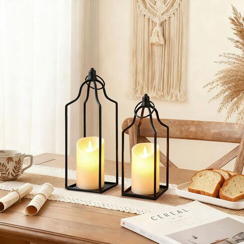 Rustic Farmhouse Decor Metal Lantern Set of 2 Decorative Lanterns for Home Indoor Outdoor Living Room, Fireplace, Patio, Wedding & Kitchen Table Centerpieces (Glod, 14.5" 12.2") in Saudi Arabia
