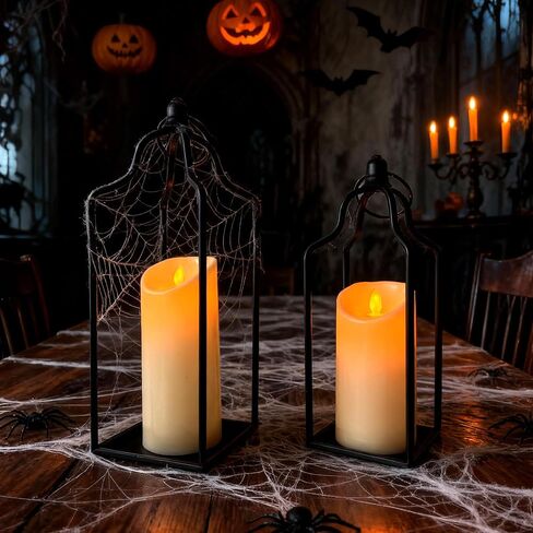 Rustic Farmhouse Decor Metal Lantern Set of 2 Decorative Lanterns for Home Indoor Outdoor Living Room, Fireplace, Patio, Wedding & Kitchen Table Centerpieces (Glod, 14.5" 12.2") in Saudi Arabia