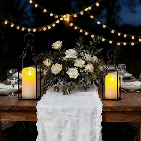 Rustic Farmhouse Decor Metal Lantern Set of 2 Decorative Lanterns for Home Indoor Outdoor Living Room, Fireplace, Patio, Wedding & Kitchen Table Centerpieces (Glod, 14.5" 12.2") in Saudi Arabia