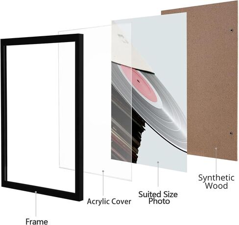 eletecpro 12.5x12.5 إطار سجل أسود، قوي وخفيف الوزن، إطار ألبوم PVC مصنوع لعرض سجلات الفينيل، ديكور منزلي للجدار سهل التعليق يناسب أغطية LP مقاس 12x12، 4 عبوات in Kuwait